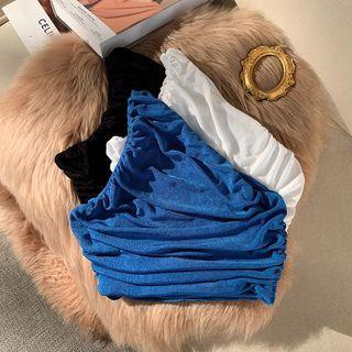 One-shoulder Ruched Crop Top