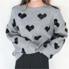 Drop-shoulder Heart Pattern Sweater