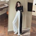 Long-sleeve Cropped T-shirt / Two-tone Wide-leg Pants