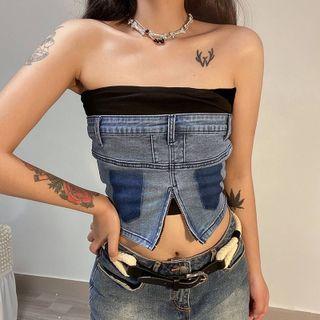 Zipped Denim Tube Top