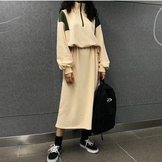 Panel Drawstring A-line Midi Pullover Dress
