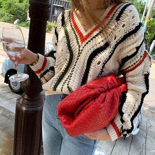 V-neck Stripe Chunky Sweater Cream - One Size
