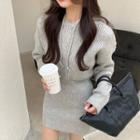 Hooded Knit Mini Bodycon Dress Gray - One Size