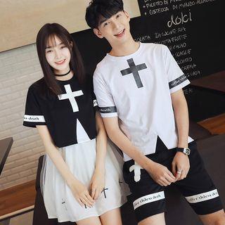 Couple Matching Cross Print Short-sleeve T-shirt / Skirt / Shorts