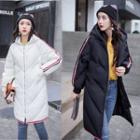 Strip Trim Hooded Long Padded Coat