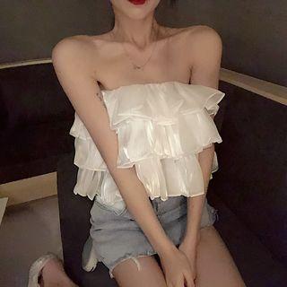 Ruffle Trim Layered Tube Top White - One Size