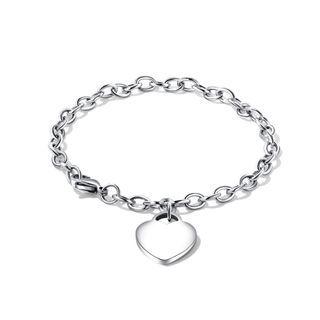 Simple Sweet Heart-shaped 316l Stainless Steel Bracelet Silver - One Size