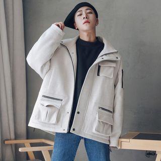 Plaid Collared Pocket Zipper Jacket