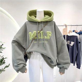 Fleece Panel Letter Embroidered Hoodie