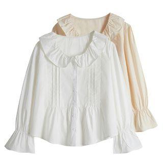 Ruffle Collar Pintuck Blouse