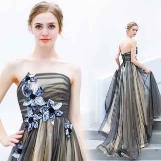Flower Detail Mesh A-line Tube Evening Gown
