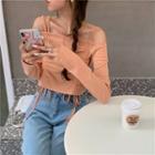 Long-sleeve Cold Shoulder Ribbed Top