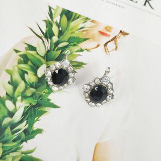 Rhinestone Rhombus Earring 1 Pair - White Gold & Black - One Size