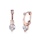 Fashion Elegant Plated Rose Gold Geometric Round Cubic Zirconia Stud Earrings Rose Gold - One Size