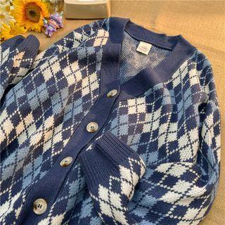 Diamond Pattern Cardigan Blue - One Size