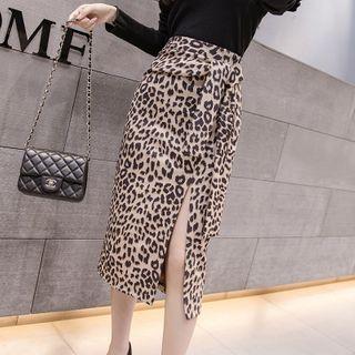 Leopard Print Midi Fitted Skirt