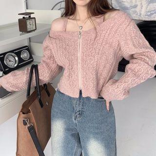 Cold-shoulder Zip-up Cropped Cardigan