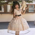 Puff-sleeve Embroidered Lace Trim A-line Lolita Dress / Ruffled Belt / Set