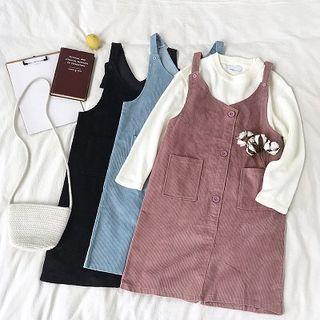 Double-pocket V-neck Corduroy Strappy Dress