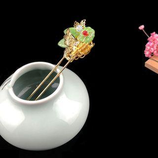 Retro Butterfly & Flower Hair Stick 1 Pc - H47 - Green & Gold - One Size