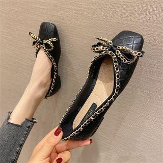 Chain Bow Square-toe Flats