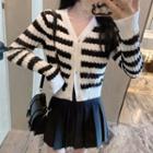 Striped Cardigan / Mini Pleated Skirt / Set