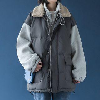 Mock Two Piece Long-sleeve Color Block Plain Padded Coat