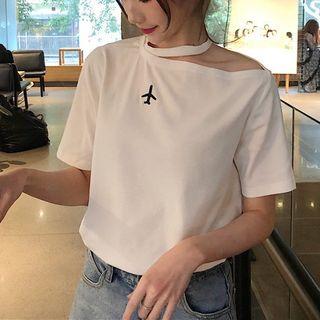 Cutout Embroidered Short Sleeve T-shirt