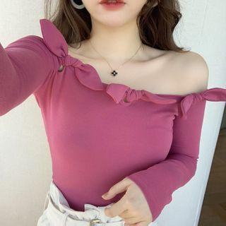 Ribbon Off-shoulder Long-sleeve Top