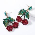 Rhinestone Cherry Drop Earring 1 Pair - Green & Red - One Size