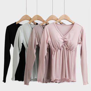 Thermal Ruffled Ruched Long-sleeve Top
