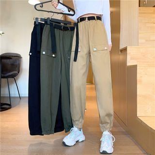 High-waist Cargo Straight-cut Pants With Belt