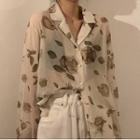 Long-sleeve Floral Print Sheer Shirt As Shown In Figure - One Size