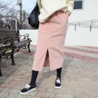 Corduroy H-line Midi Skirt Pink - One Size