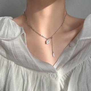 Square Rhinestone Pendant Alloy Choker Silver - One Size