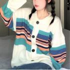 Color Block Button-up Plaid Knit Polo Sweater Sweater - One Size