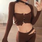 Set: Long-sleeve Shrug + Tube Top + Strappy Flared Pants