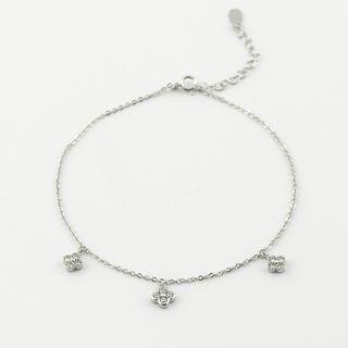 925 Sterling Silver Rhinestone Flower Anklet 925 Silver - Flower - Silver - One Size