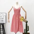 Sleeveless Open Tie-back Checked A-line Dress