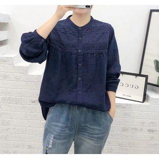 Buttoned Lace Panel Blouse