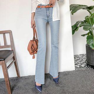Fray-edge Boot-cut Washed Jeans