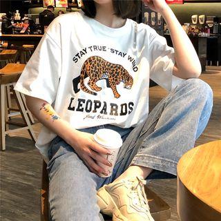 Leopard Printed Loose-fit Short-sleeve T-shirt