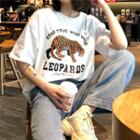 Leopard Printed Loose-fit Short-sleeve T-shirt