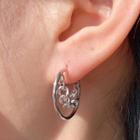 Layered Chain Open Hoop Earring With Earplugs - 1 Pair - C Shape Chain Earring - Silver - One Size