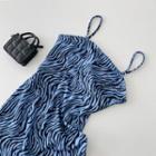 Spaghetti-strap Zebra Print Mini Sheath Dress Blue - One Size