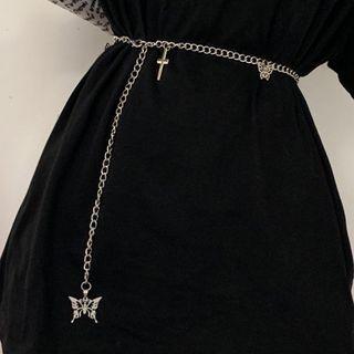 Butterfly Charm Chain Belt Silver - One Size