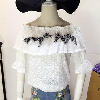 Elbow-sleeve Off Shoulder Lace Top