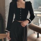 Cropped Velvet Blouse As Shown In Figure - One Size