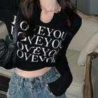 Lettering Cropped Long-sleeve Top Black - One Size