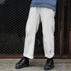 Crane Embroidered Straight Cut Pants